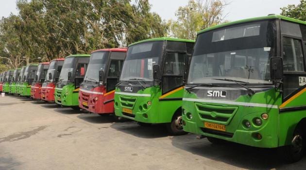 CTU buses parked at inter-state bus terminus in Sector 17 during the lockdown in Chandigarh.(HT FILE)
