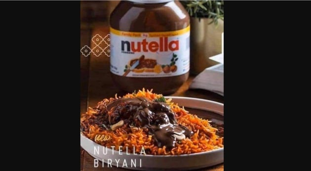 The image shows the fusion dish called Nutella Biryani.(Screengrab)