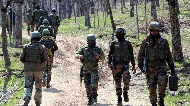 Army Jawans an encounter site in Jammu and Kashmir’s Kulgam.(ANI File Photo)