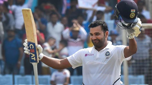Rohit Sharma celebrates his maiden Test century as opener last year.(Getty Images)