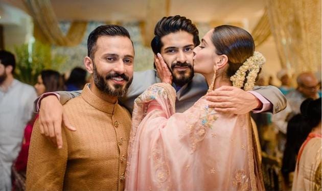 Sonam Kapoor and Anand Ahuja with Harsh Varrdhan Kapoor.