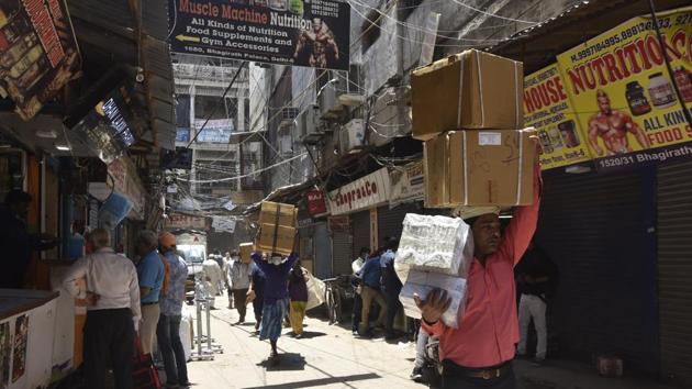 According to various traders’ associations, Bhagirath Palace has been essential in the capital’s war against Covid-19, being the state’s largest wholesale market for medicines.(Sonu Mehta/HT file photo)