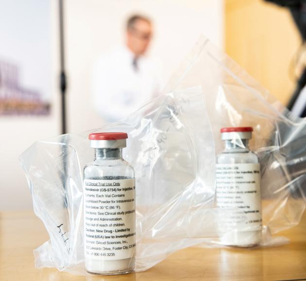 Two ampules of Ebola drug Remdesivir are pictured during a news conference at the University Hospital Eppendorf (UKE) in Hamburg, Germany.(REUTERS) Two ampules of Ebola drug Remdesivir are pictured during a news conference at the University Hospital Eppendorf (UKE) in Hamburg, Germany.(REUTERS)