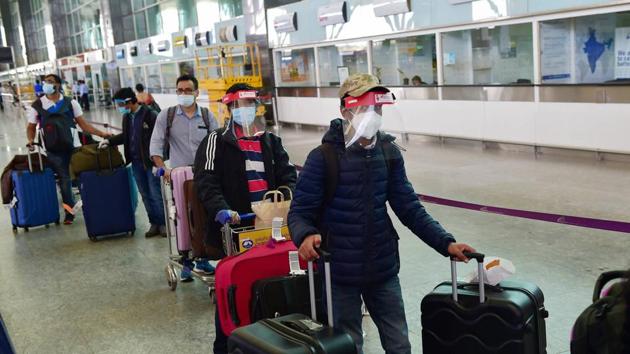 Indian nationals step out of the terminal at Kempegowda Airport after arriving by a special Air India flight from Frankfurt (Germany) amid COVID-19 pandemic, in Bengaluru.(PTI/Representative Images)