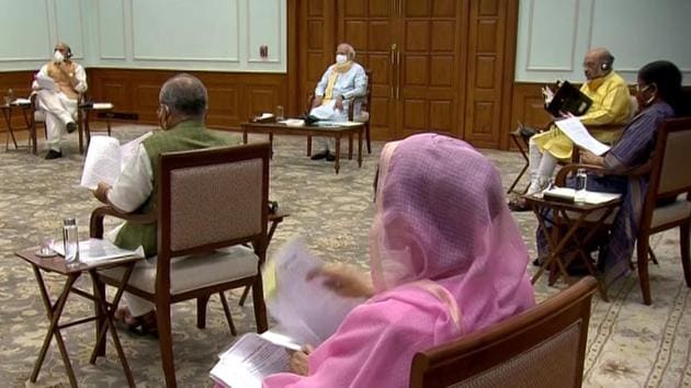 Prime Minister Narendra Modi chaired Union Cabinet meeting in New Delhi on Monday. This was the first meeting of Union Cabinet after Central Government entered into its second year in office. (ANI) Prime Minister Narendra Modi chaired Union Cabinet meeting in New Delhi on Monday. This was the first meeting of Union Cabinet after Central Government entered into its second year in office. (ANI)
