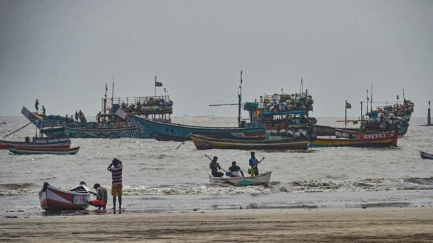 Fishing boats seen anchored following a warning by IMD or fishermen not to enter the Arabian Sea for the next two days as a precaution against cyclone 'Nisarga', Thane, Maharashtra.(PTI)