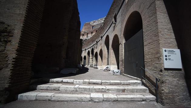 A view down a corridor of the Colosseum as it reopens to the public. On June 3, visitors from within the European Union will be allowed to travel for the first time to Italy, but borders remain closed to tourists from further afield. (Filippo MONTEFORTE / AFP)