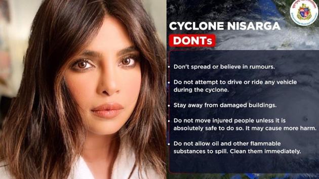 Priyanka wasn’t the only celebrity to share safety guidelines in regards to the cyclone, Akshay Kumar, Raveena Tandon, Hardik Pandya, among other Bollywood celebrities also shared the list of Dos and Don’ts shared by the Brihanmumbai Municipal Corporation (BMC). (Instagram/Twitter) Priyanka wasn’t the only celebrity to share safety guidelines in regards to the cyclone, Akshay Kumar, Raveena Tandon, Hardik Pandya, among other Bollywood celebrities also shared the list of Dos and Don’ts shared by the Brihanmumbai Municipal Corporation (BMC). (Instagram/Twitter)