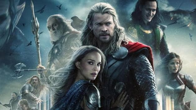 Chris Hemsworth and Natalie Portman as Thor and Jane Foster.