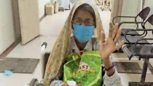 Prabhi Devi being discharged from a hospital in Ambala district on Thursday. (HT Photo) Prabhi Devi being discharged from a hospital in Ambala district on Thursday. (HT Photo)