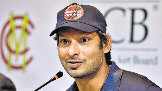 Former Sri Lankan cricketer Kumar Sangakkara and Marylebone Cricket Club (MCC) president speaks during a press conference in Lahore on February 13, 2020.(AFP)