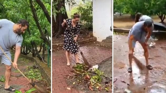 Salman Khan shared a video where his staff and the actor are seen cleaning his farmhouse. Iulia Vantur is also seen in the video.