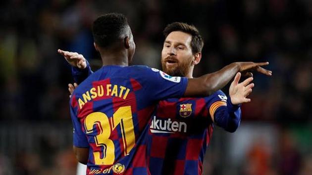 Messi celebrates with Ansu Fati (Reuters) Messi celebrates with Ansu Fati (Reuters)