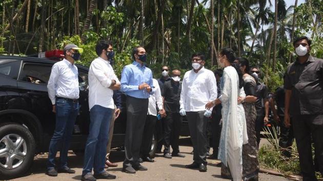 CM Uddhav Thackeray, his son and environment minister Aaditya meet officials in Alibag to review damage caused by the cyclone. (HT) CM Uddhav Thackeray, his son and environment minister Aaditya meet officials in Alibag to review damage caused by the cyclone. (HT)