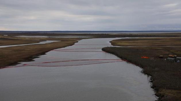 An aerial view shows containment booms installed at the site of a huge leak of diesel fuel into the river after an accident at a power plant outside Norilsk, in this handout picture taken from a helicopter in Krasnoyarsk region, Russia.(via REUTERS) An aerial view shows containment booms installed at the site of a huge leak of diesel fuel into the river after an accident at a power plant outside Norilsk, in this handout picture taken from a helicopter in Krasnoyarsk region, Russia.(via REUTERS)