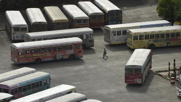 BEST bus parked at Magathane Bus Depot in Borivali on June 7. State authorities are slowly moving towards opening up other avenues, including the partial resumption of BEST and ST bus services from today permitting travel within districts. Mumbai’s lifeline, the suburban trains, are to remain shut for now. (Pramod Thakur / HT Photo) BEST bus parked at Magathane Bus Depot in Borivali on June 7. State authorities are slowly moving towards opening up other avenues, including the partial resumption of BEST and ST bus services from today permitting travel within districts. Mumbai’s lifeline, the suburban trains, are to remain shut for now. (Pramod Thakur / HT Photo)