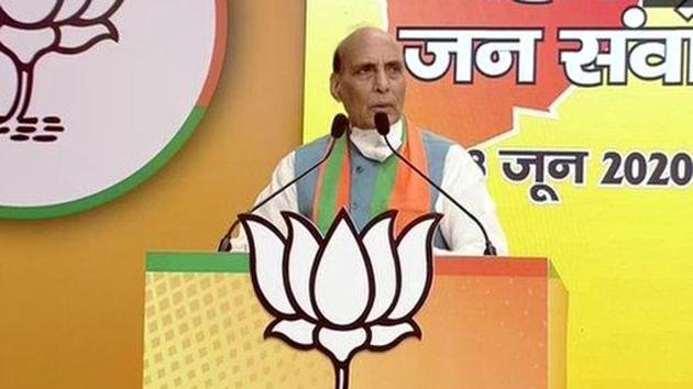 Defence minister Rajnath Singh also criticized the Shiv Sena-led Maharashtra government over its handling of the Covid-19 health crisis. (ANI PHOTO.) Defence minister Rajnath Singh also criticized the Shiv Sena-led Maharashtra government over its handling of the Covid-19 health crisis. (ANI PHOTO.)