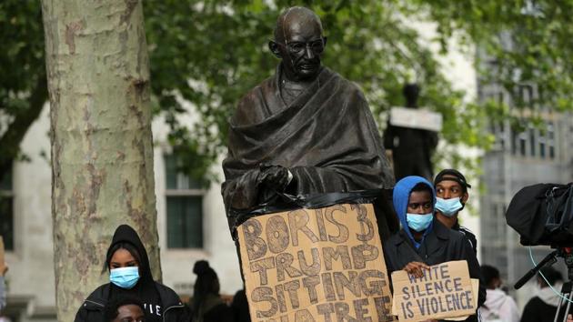 The statue, installed in 2015, is one among 12 in the square of prominent British, Commonwealth and foreign political figures, such as Abraham Lincoln and Nelson Mandela.(AFP Photo)