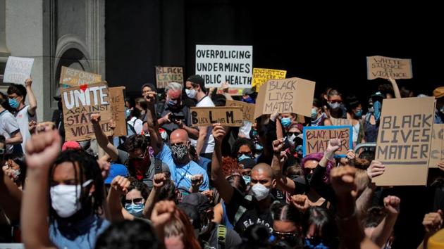 Current and former New York City Mayor's staff gather to call for reforms during a protest against racial inequality in the aftermath of the death in Minneapolis police custody of George Floyd, in New York City, New York, US on June 8, 2020.(Reuters Photo)