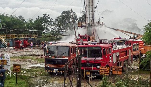 The gas blowout in the Baghjan oil field in Assam’s Tinsukia district has continued since May 27.(PTI)