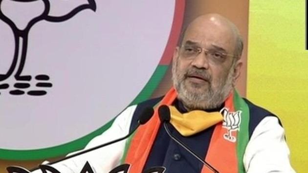 Union home minister Amit Shah on Tuesday addressed the ‘West Bengal Jan Samvad’ virtual rally .(ANI)