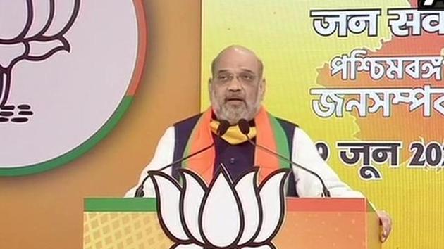 Union home minister Amit Shah during West Bengal Jan Samvad rally on Tuesday.(ANI)