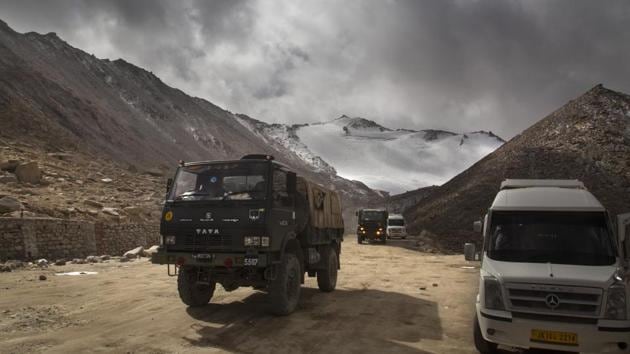 In this file photo, an Indian Army truck crosses Chang la pass near Pangong Lake in the Ladakh region. Indian and Chinese soldiers are involved in a bitter standoff in the remote area.(AP Photo)