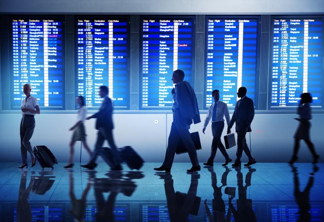 Always on the go: For many, the masculine construct of going-to-work meant rushing to catch flights to meetings across the globe.(Shutterstock)