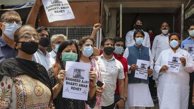 JKPCC president GA Mir along with party workers raise slogans during a protest in Jammu on Wednesday. (PTI) JKPCC president GA Mir along with party workers raise slogans during a protest in Jammu on Wednesday. (PTI)