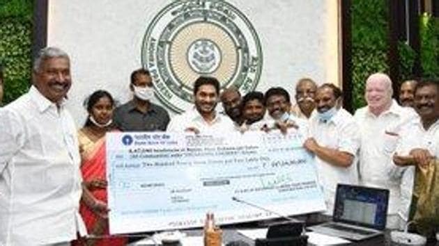 Speaking to beneficiaries over a video call, Andhra Pradesh CM Jagan Reddy said around 1.26 lakh tailors, 82,347 washer men and 38,767 barbers would benefit from the scheme. Speaking to beneficiaries over a video call, Andhra Pradesh CM Jagan Reddy said around 1.26 lakh tailors, 82,347 washer men and 38,767 barbers would benefit from the scheme.