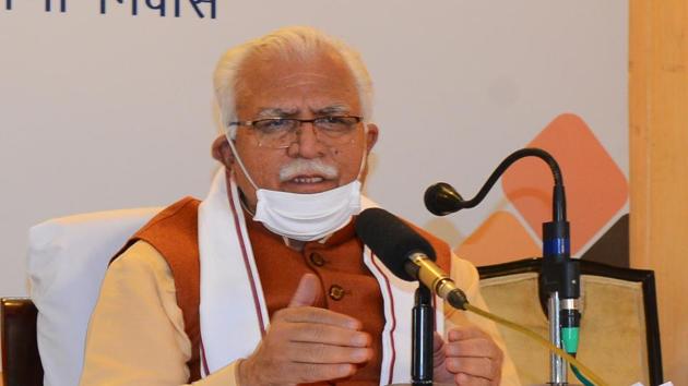 Haryana chief minister Manohar Lal addressing a press conference in Chandigarh on Wednesday. Haryana chief minister Manohar Lal addressing a press conference in Chandigarh on Wednesday.