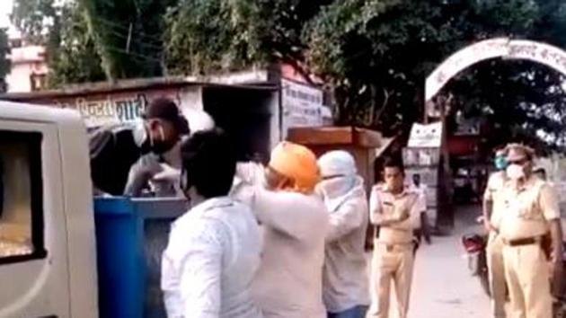 The man, a resident of Balrampur, had gone to a local government office, when he collapsed at its gate and died at the spot. The reason of his death is not known as yet. (VIDEO GRAB) The man, a resident of Balrampur, had gone to a local government office, when he collapsed at its gate and died at the spot. The reason of his death is not known as yet. (VIDEO GRAB)