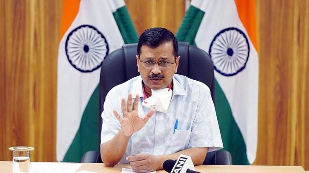 Delhi chief minister Arvind Kejriwal during a video press briefing on the national capital’s coronavirus response situation on Wednesday.(HT Photo)