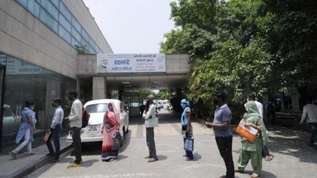 File photo: People wait to enter the OPD at the Govt. District Combined Hospital in Gautam Buddh Nagar. File photo: People wait to enter the OPD at the Govt. District Combined Hospital in Gautam Buddh Nagar.