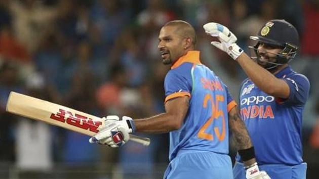 India's captain Rohit Sharma, right, congratulates teammate Shikhar Dhawan.(AP) India's captain Rohit Sharma, right, congratulates teammate Shikhar Dhawan.(AP)