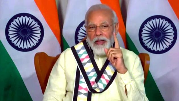 Prime Minister Narendra Modi addressing on 95th Annual Day of Indian Chamber of Commerce via video conferencing in New Delhi on Thursday. (ANI Photo) Prime Minister Narendra Modi addressing on 95th Annual Day of Indian Chamber of Commerce via video conferencing in New Delhi on Thursday. (ANI Photo)