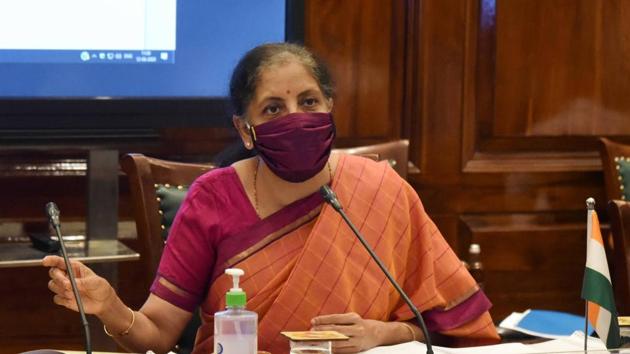 Union Finance Minister Nirmala Sitharaman chairs the GST Council meeting through video conferencing, from her office at North Block in New Delhi, Friday, June 12, 2020. (PTI) Union Finance Minister Nirmala Sitharaman chairs the GST Council meeting through video conferencing, from her office at North Block in New Delhi, Friday, June 12, 2020. (PTI)