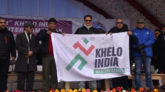 Union Minister for Sports and Youth Affairs Kiran Rijiju during winter sport program Khelo India. (Waseem Andrabi / Hindustan Times) Union Minister for Sports and Youth Affairs Kiran Rijiju during winter sport program Khelo India. (Waseem Andrabi / Hindustan Times)