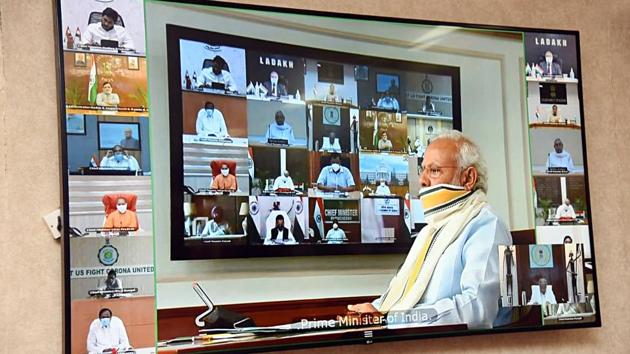 PM Narendra Modi’s video conference meeting with chief ministers. (ANI File Photo) PM Narendra Modi’s video conference meeting with chief ministers. (ANI File Photo)