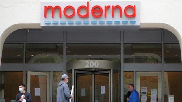 A sign marks the headquarters of Moderna Therapeutics, which is developing a vaccine against the coronavirus disease (Covid-19), in Cambridge, Massachusetts, US. (REUTERS) A sign marks the headquarters of Moderna Therapeutics, which is developing a vaccine against the coronavirus disease (Covid-19), in Cambridge, Massachusetts, US. (REUTERS)