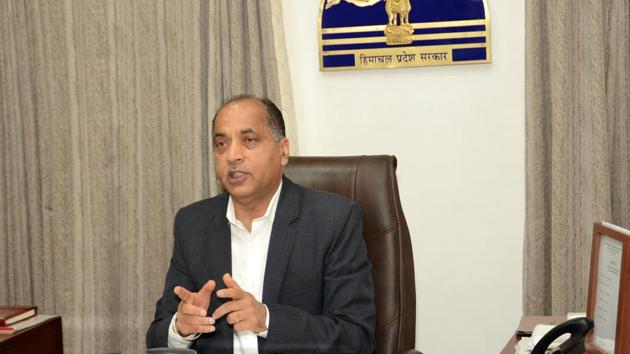 Chief Minister Jai Ram Thakur addressing the virtual rally of Haroli Mandal through video conferencing from Shimla (HT Photo) Chief Minister Jai Ram Thakur addressing the virtual rally of Haroli Mandal through video conferencing from Shimla (HT Photo)