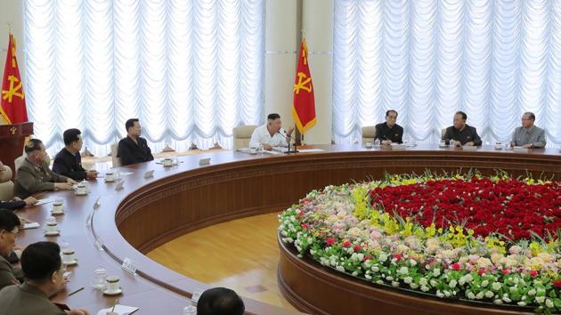 North Korean leader Kim Jong Un speaks during the 13th Political Bureau meeting of the 7th Central Committee of the Workers' Party of Korea (WPK).(via REUTERS)
