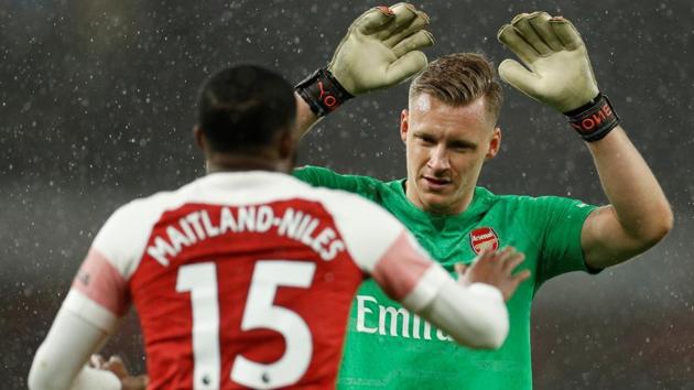 Arsenal's Bernd Leno and Ainsley Maitland-Niles during the match.(Action Images via Reuters)