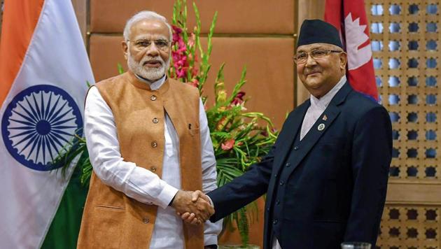 Prime Minister Narendra Modi with Prime Minister of Nepal K P Sharma Oli at a meeting on the sidelines of the 4th BIMSTEC Summit, in Kathmandu, Nepal in August 31, 2018.(PTI File Photo)