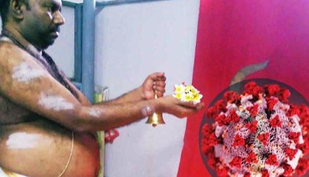 Unfazed by the trolls against him in the social media, Anilan said people ridicule him for offering prayers to ‘Corona Devi’. (@srs2509) Unfazed by the trolls against him in the social media, Anilan said people ridicule him for offering prayers to ‘Corona Devi’. (@srs2509)
