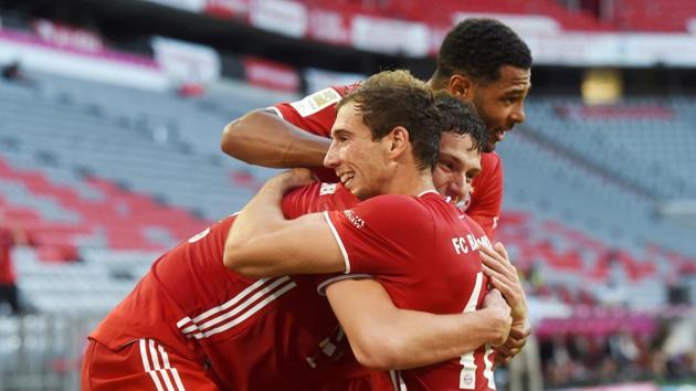 Bayern Munich's Leon Goretzka celebrates scoring their second goal. (REUTERS)