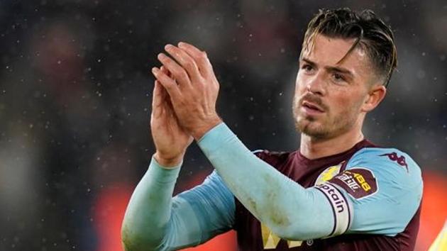 Aston Villa's Jack Grealish applauds fans after the match. (REUTERS) Aston Villa's Jack Grealish applauds fans after the match. (REUTERS)