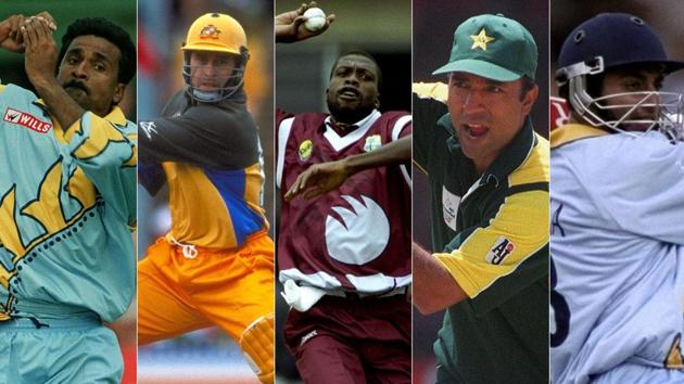 (L to R): Javagal Srinath, Michael Bevan, Curtly Ambrose, Saeed Anwar and Ajay Jadeja are some of the entires.(HT Collage)
