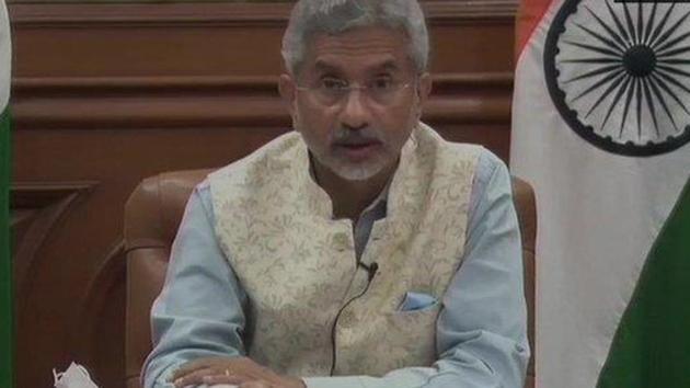 External affairs minister Dr S Jaishankar at the keynote address of 3rd Annual Conference, Protectors of Emigrants.(ANI Photo)