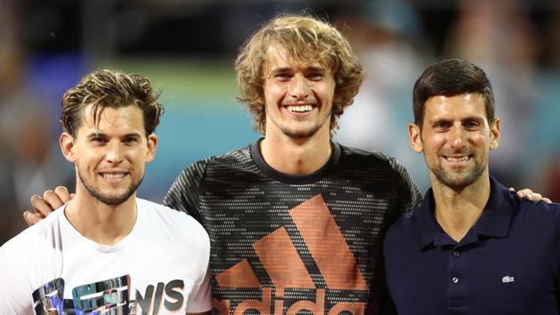 Tennis - Adria Tour - Belgrade, Serbia - June 14, 2020 Austria's Dominic Thiem poses with the trophy along with Serbia's Novak Djokovic and Germany's Alexander Zverev REUTERS/Marko Djurica(REUTERS)